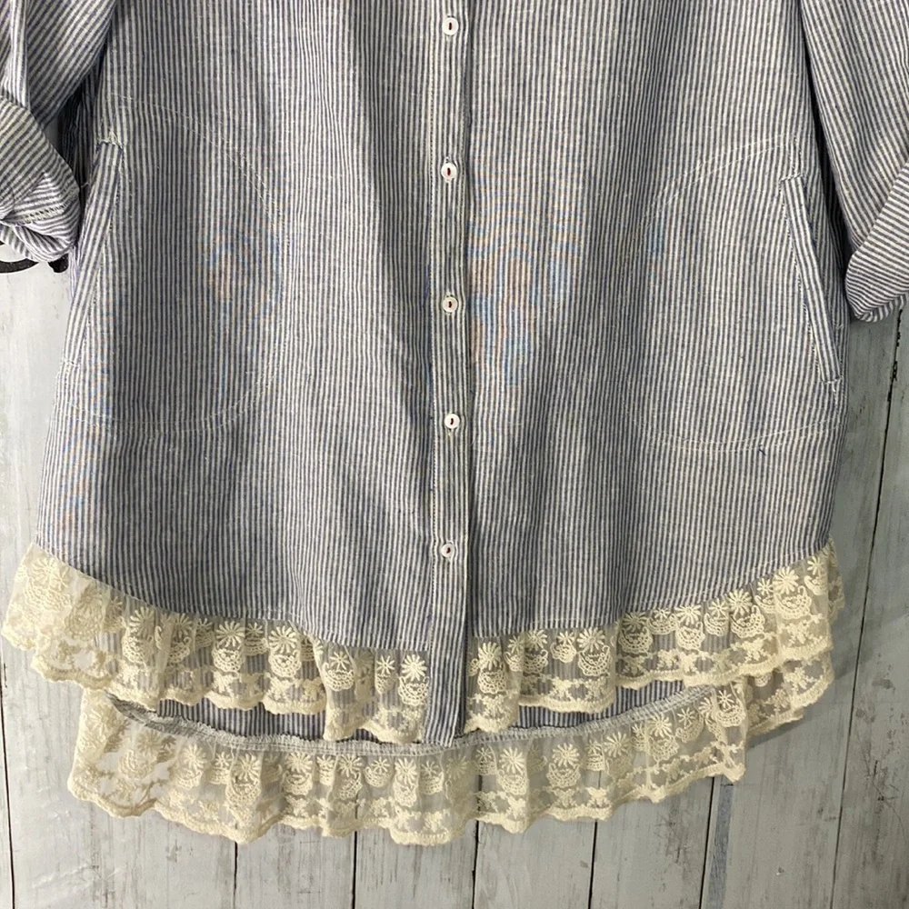NWOT UMGEE Cotton Blend Seersucker & Lace Tunic Shirt with Pockets 1X - Picture 3 of 8